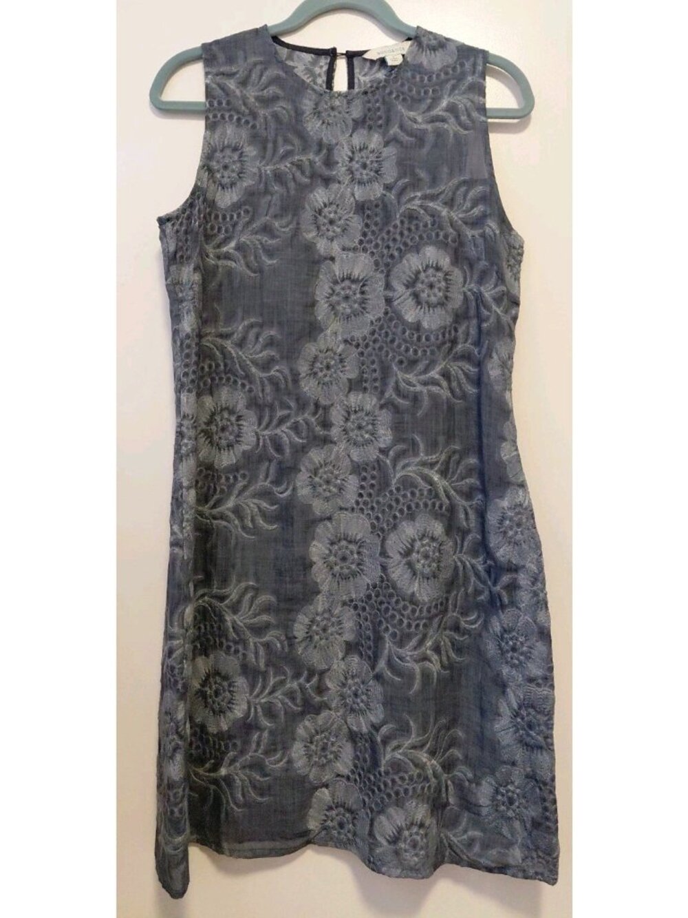 Sundance Embroidered Floral Sheath Dress Sleeveless Small Blue